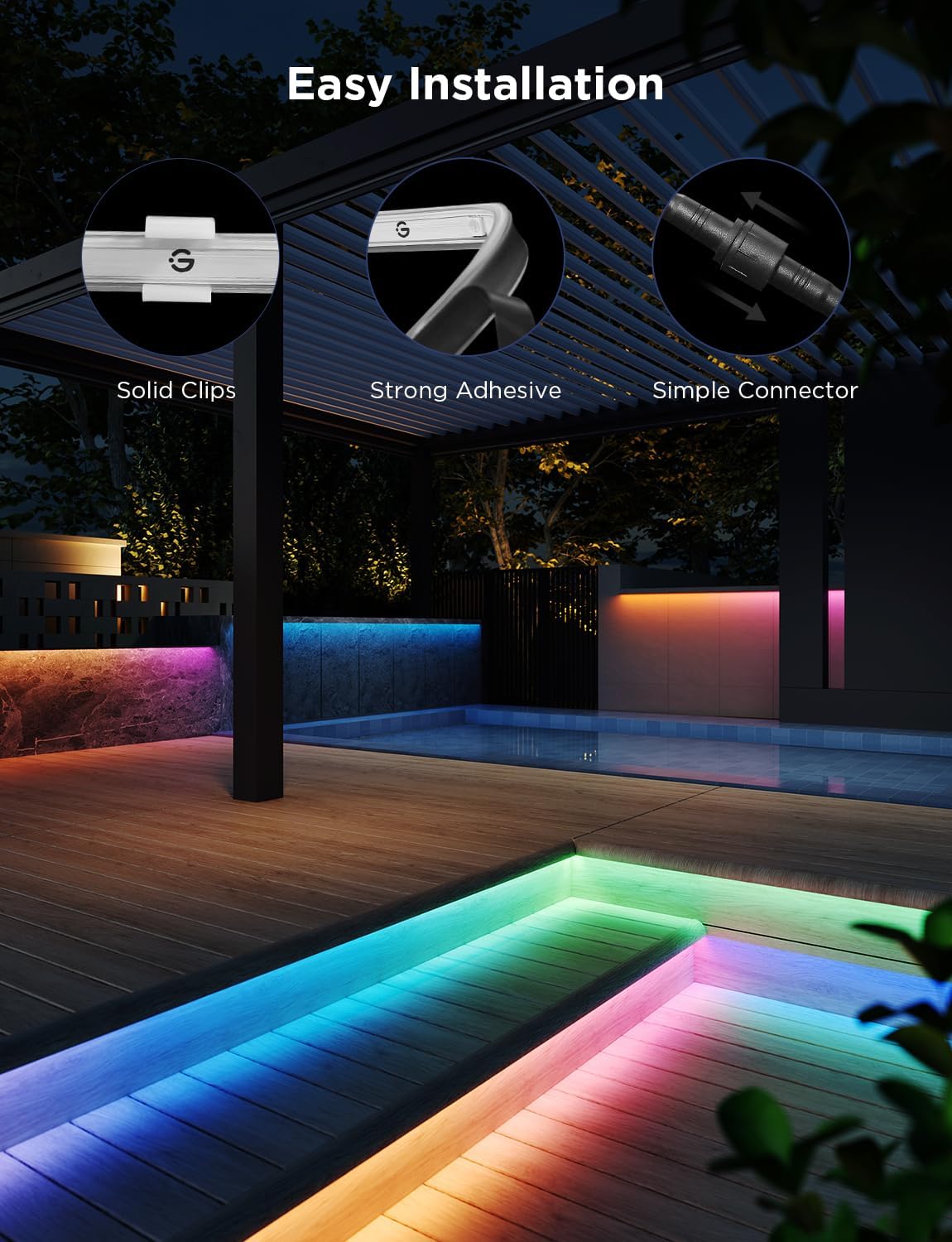 Flexible silicone outdoor LED strip lights with IP65 waterproof rating
