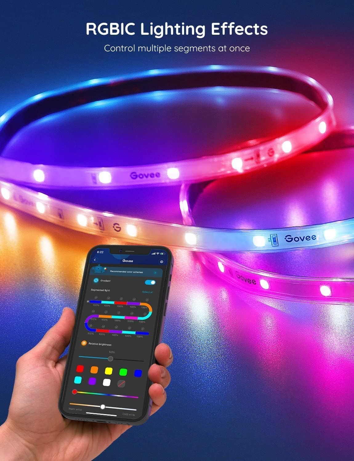 RGBIC LED strip lights with app control for home decor