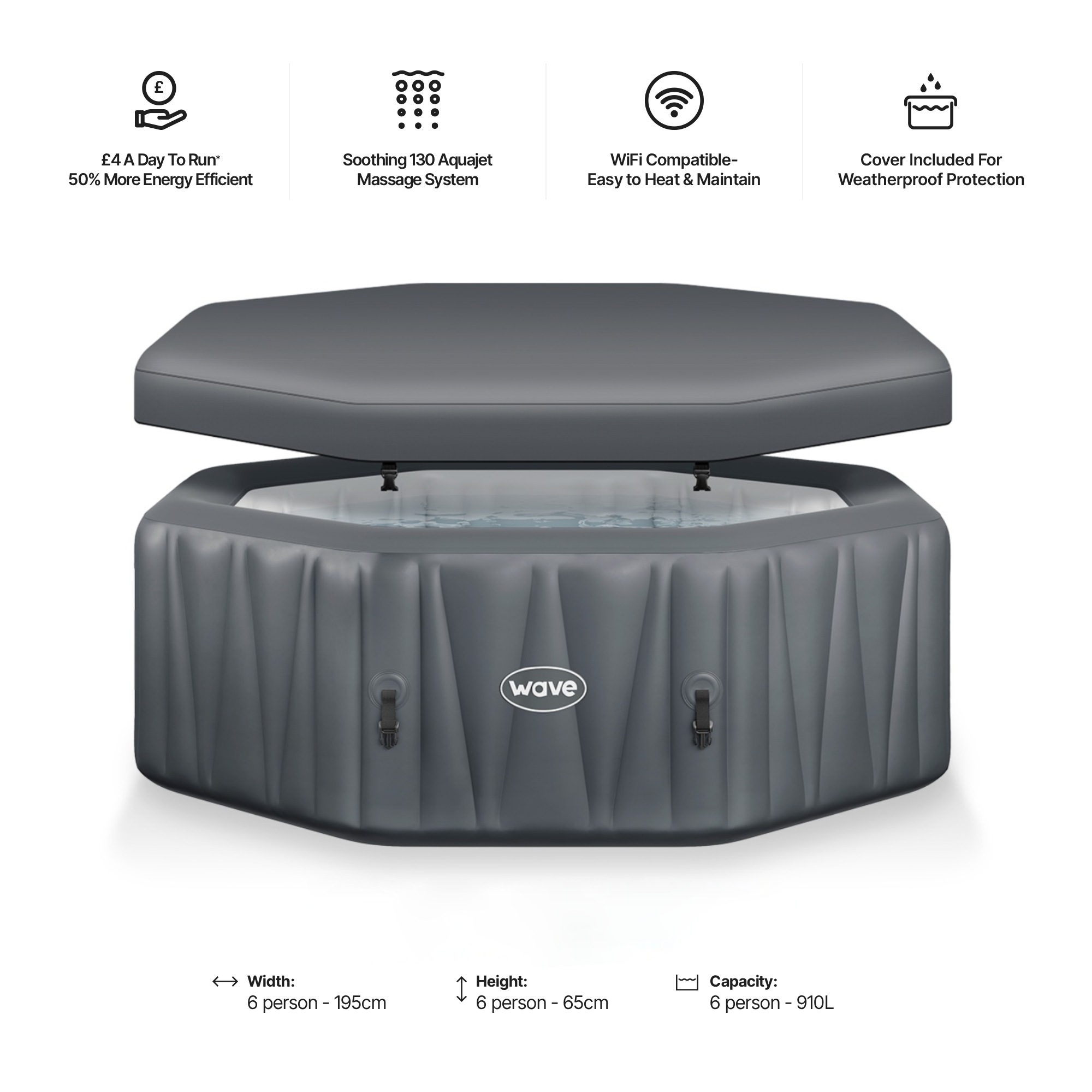 Aegean | 6-Person Inflatable Hot Tub | Integrated Heater | UKCA