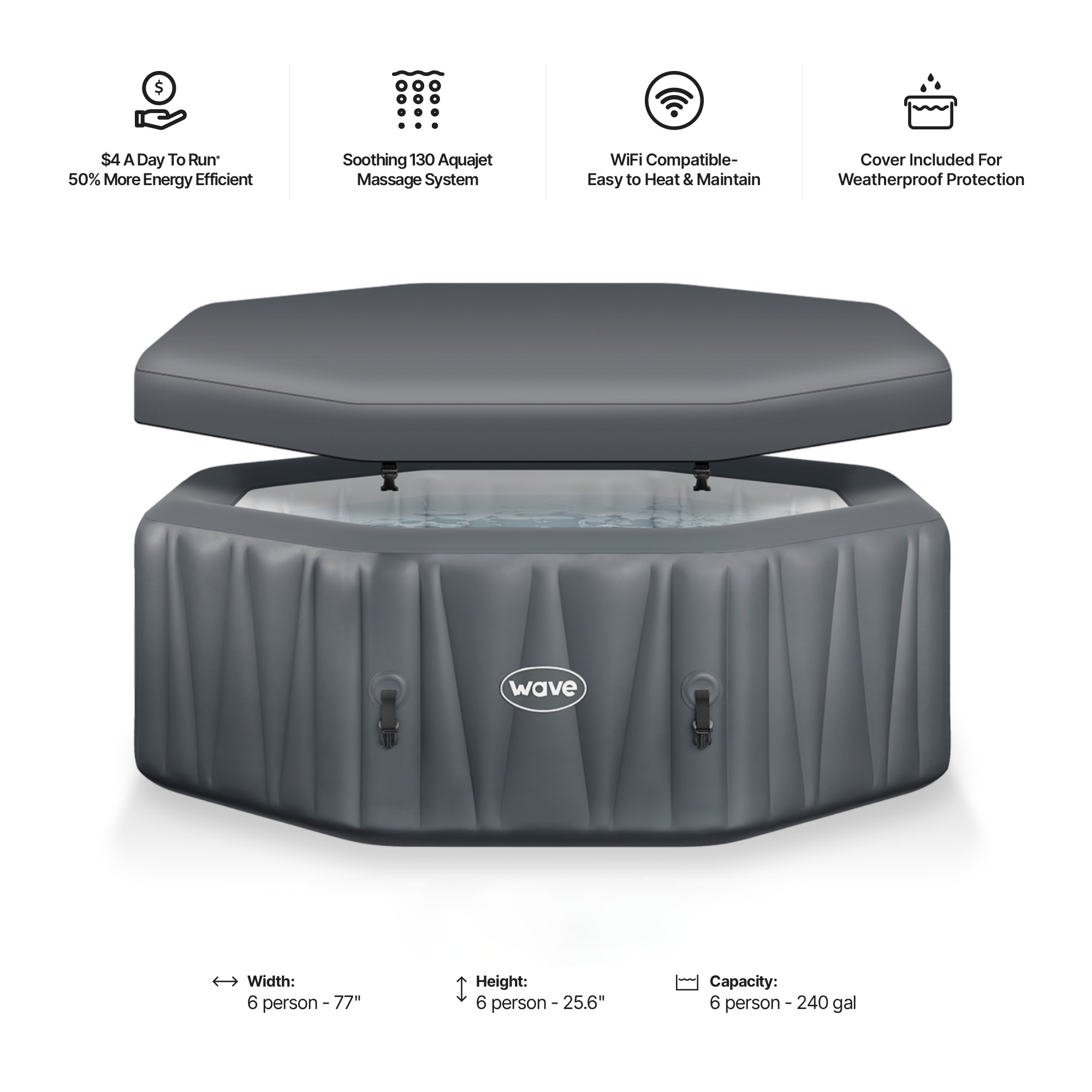 Aegean | 6-Person Inflatable Hot Tub | Integrated Heater | ETL