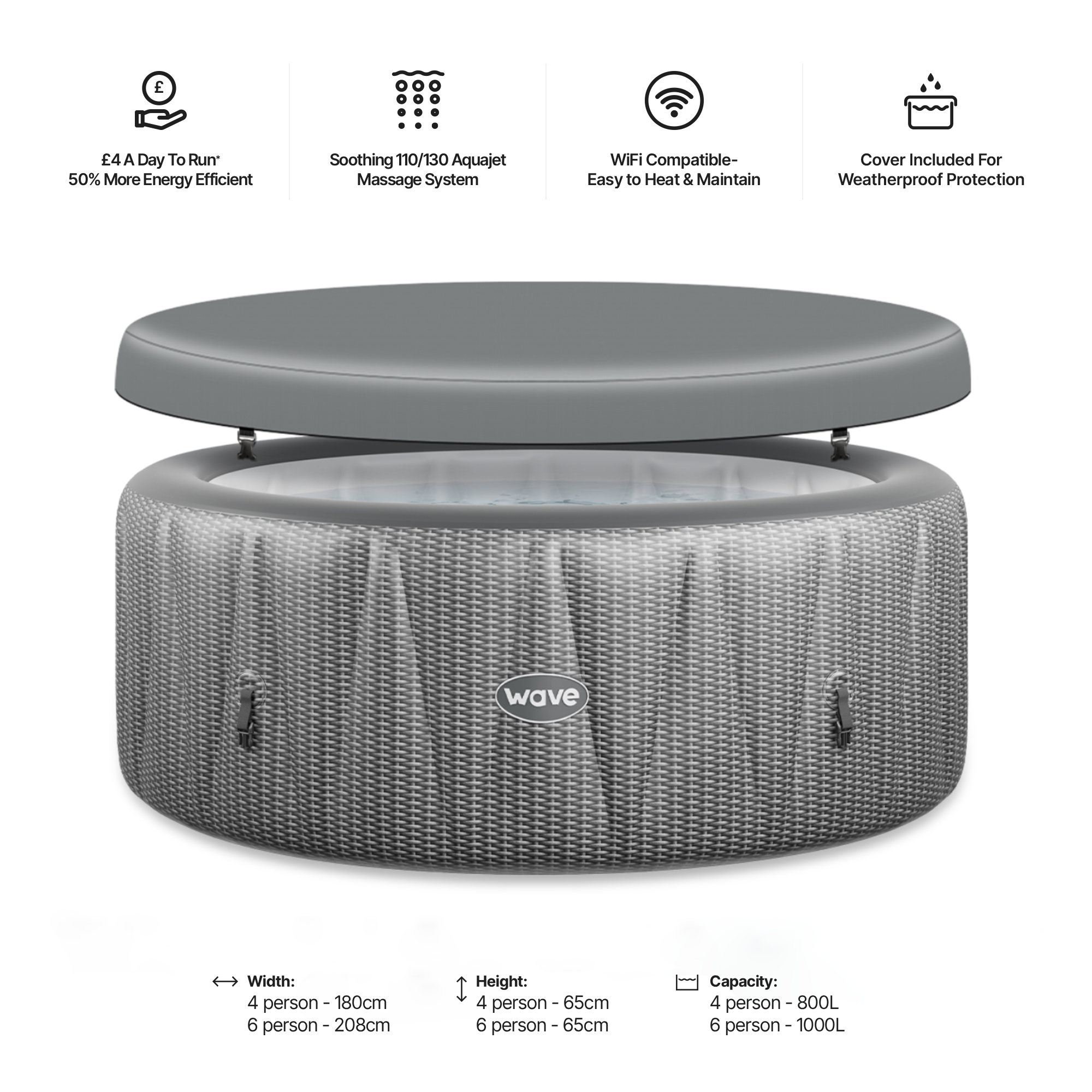 Atlantic | 4/6-Person Inflatable Hot Tub | Integrated Heater | UKCA