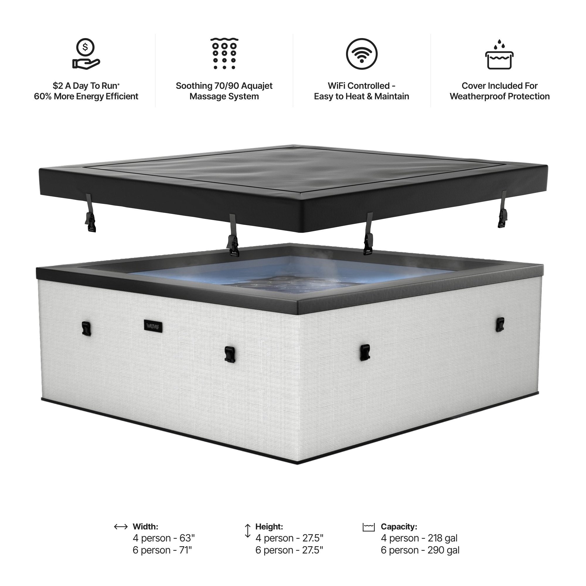 Garda | 4/6-Person Eco Foam Hot Tub | Built-In Integrated Heater | ETL