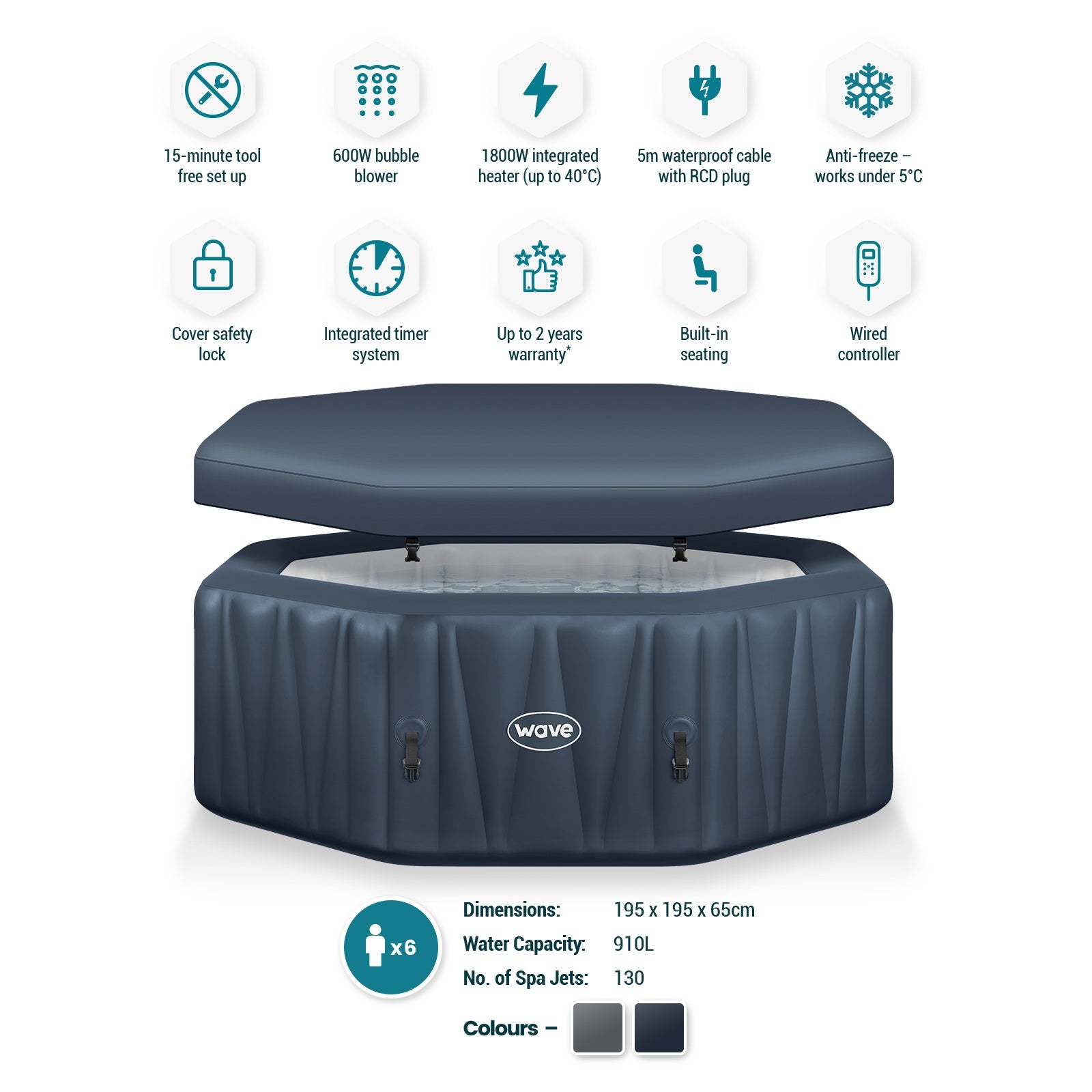 Aegean | 6-Person Inflatable Hot Tub | Integrated Heater Inflatable Spas Wave Spas