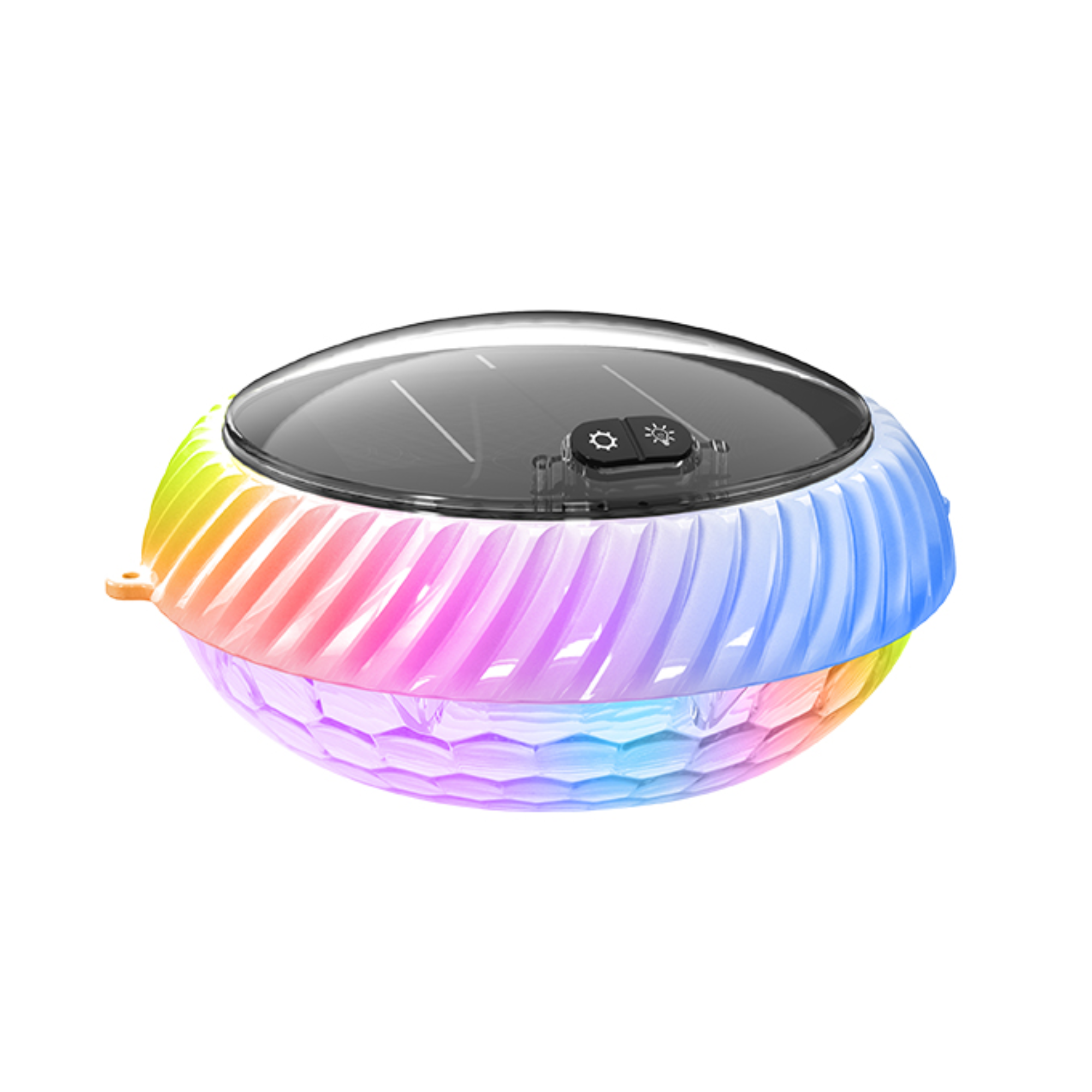 Solar powered floating pool light on a white background