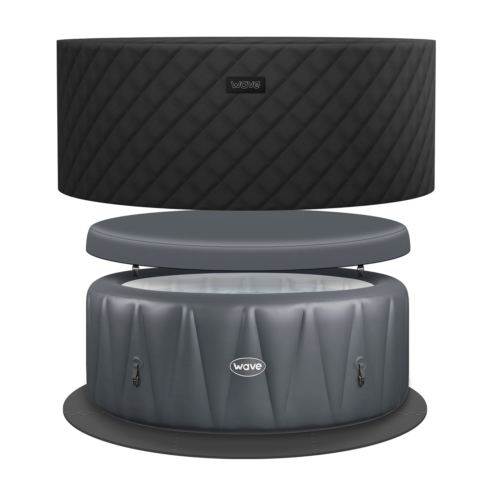 Atlantic | 4/6-Person Inflatable Hot Tub | Integrated Heater Inflatable Spas Wave Spas Dark Grey EnergySave Bundle 4 Person | 180x65cm