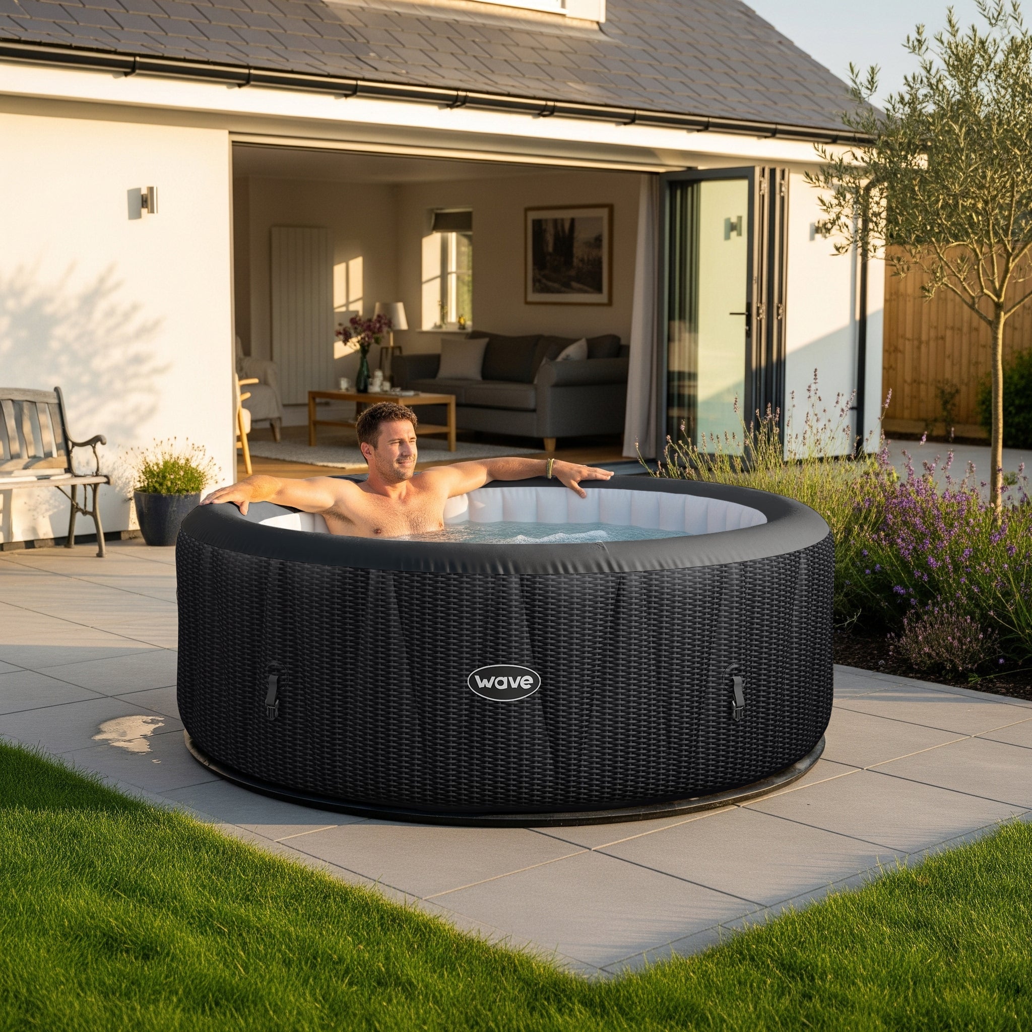 Atlantic | 4/6-Person Inflatable Hot Tub | Integrated Heater | Slate Rattan Inflatable Spas Wave Spas