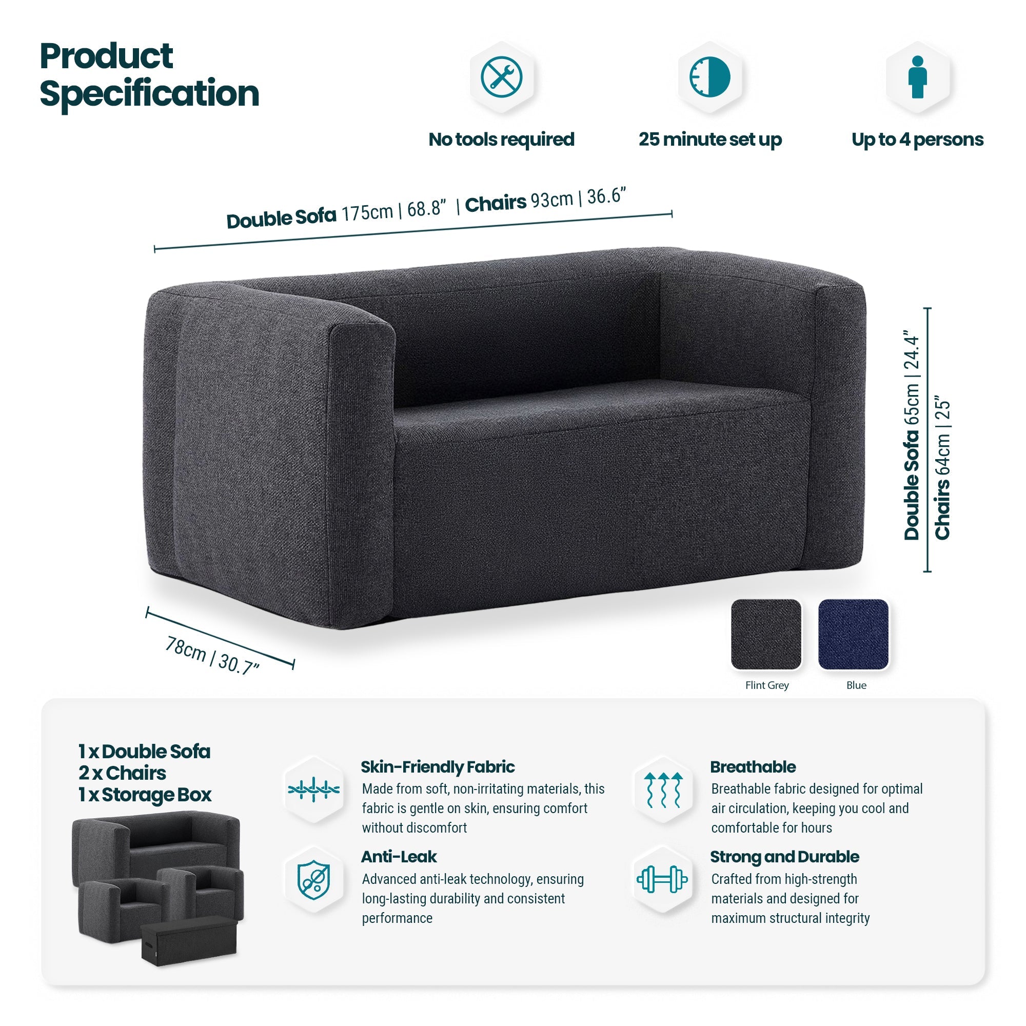 Chair and Double Sofa Set Wave Spas UK