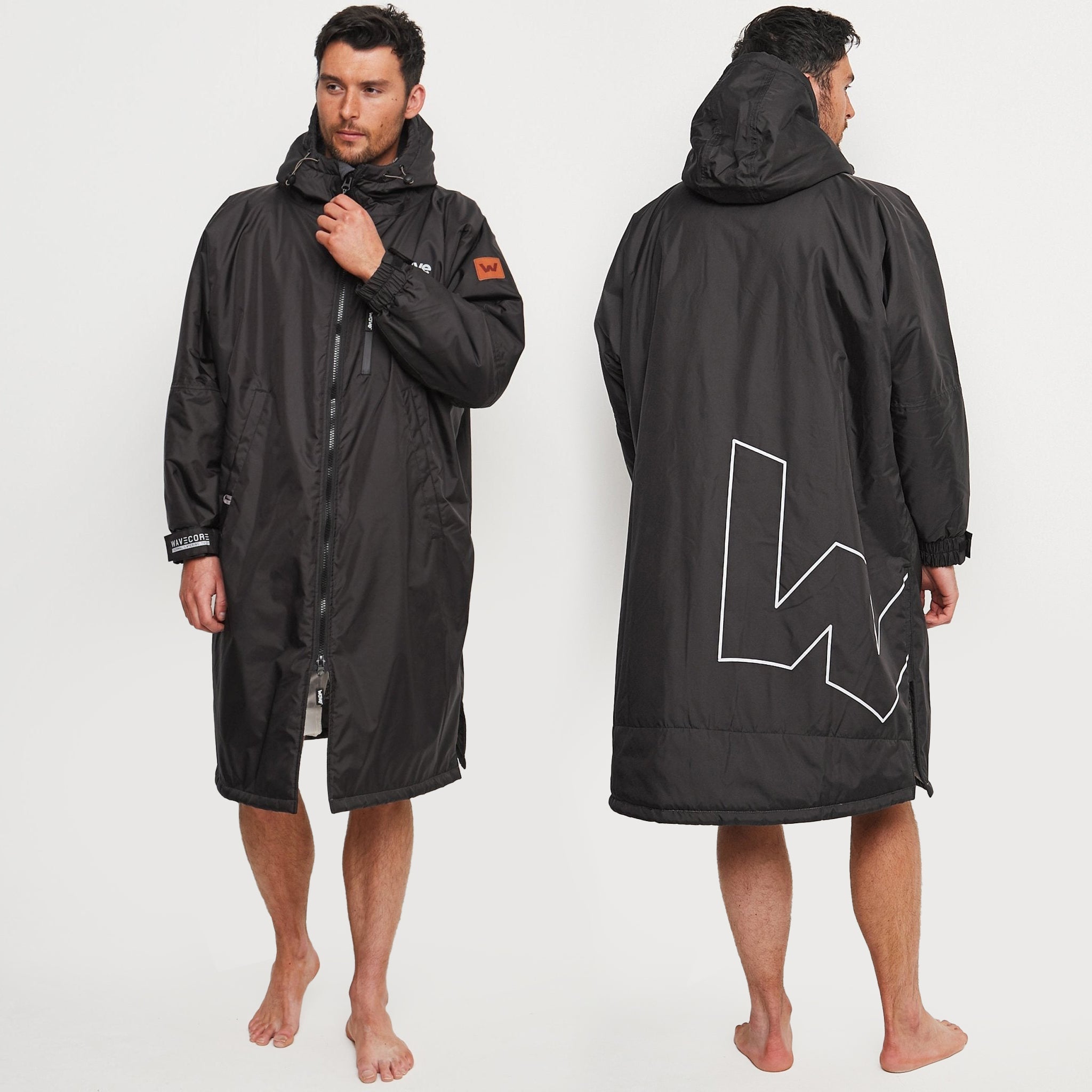 Fleece-Lined Hot Tub Changing Robe | Waterproof & Windproof | Unisex | Black & Grey Robes Wave Spas