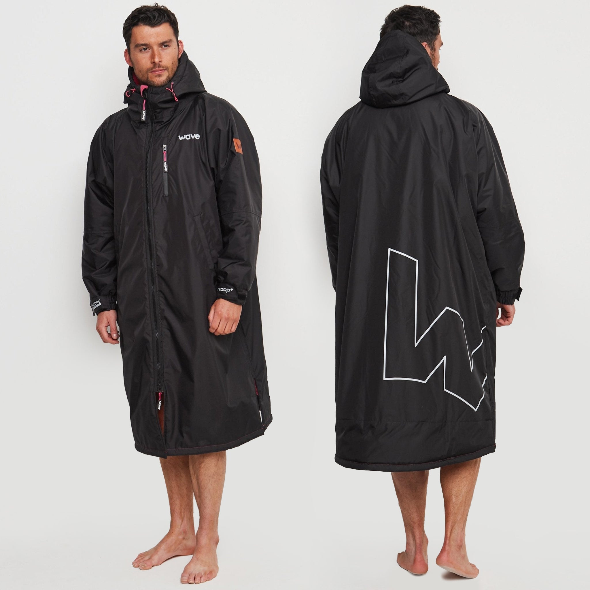 Fleece-Lined Hot Tub Changing Robe | Waterproof & Windproof | Unisex | Black & Pink Robes Wave Spas