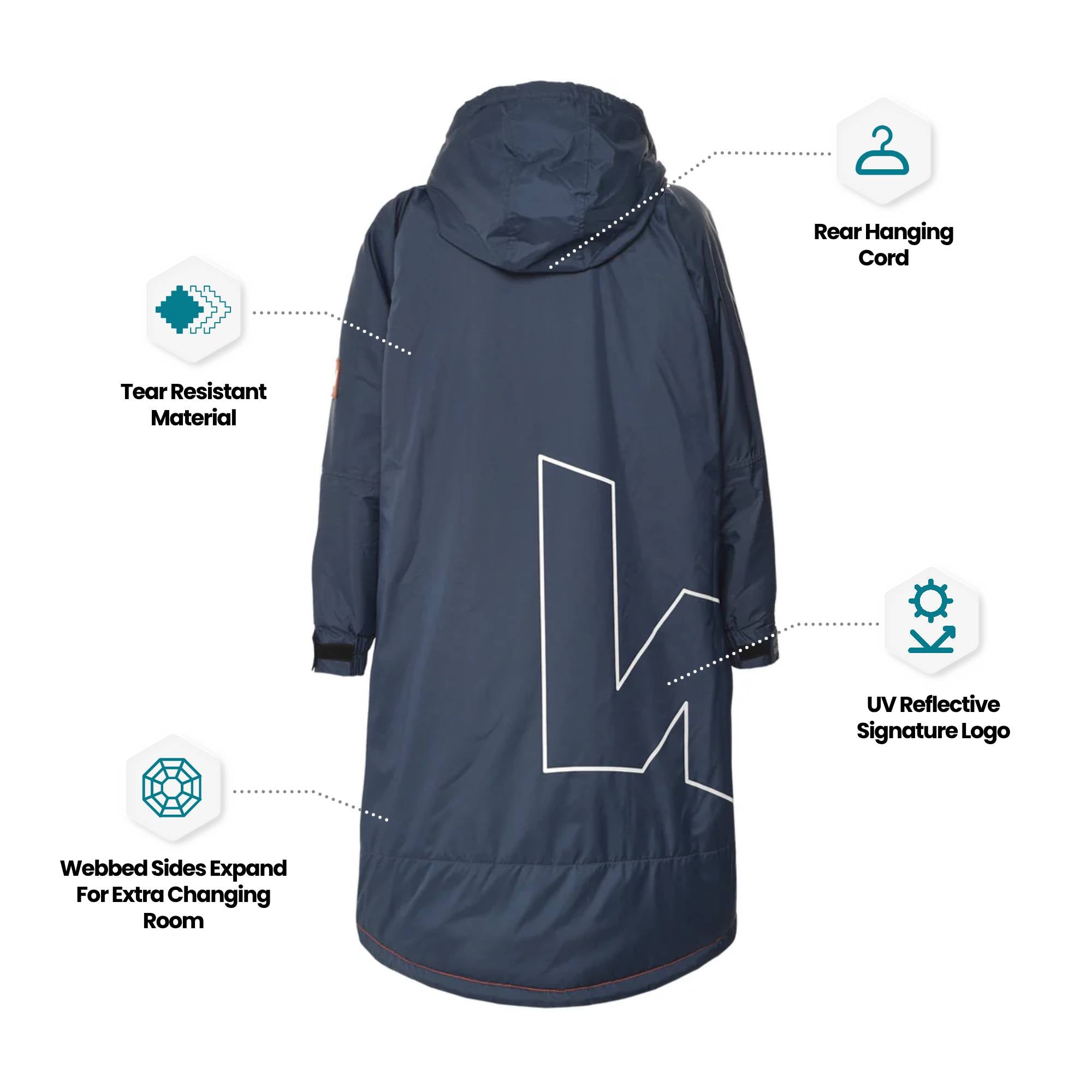 Fleece-Lined Hot Tub Changing Robe | Waterproof & Windproof | Unisex | Navy Robes Wave Spas