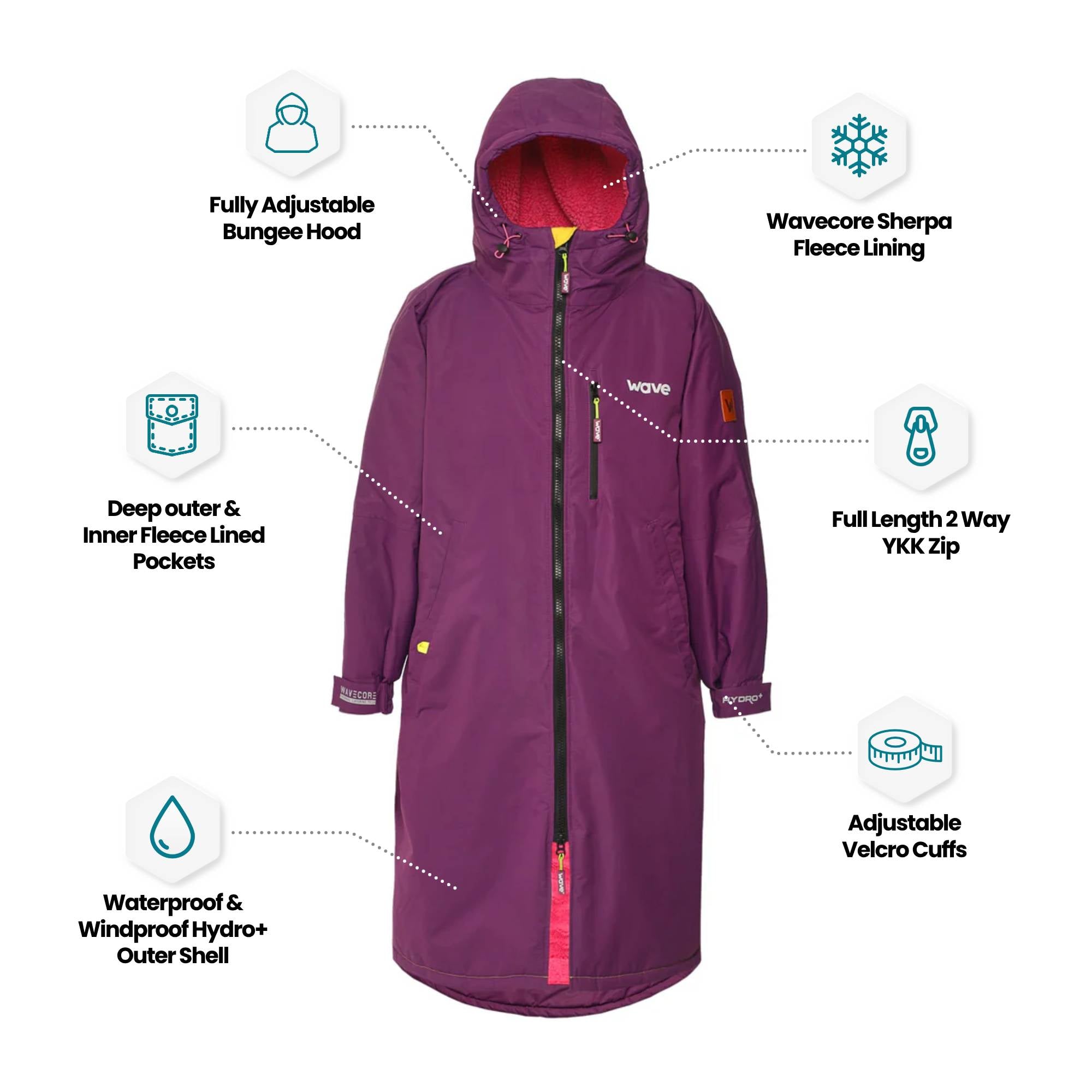 Fleece-Lined Hot Tub Changing Robe | Waterproof & Windproof | Unisex | Purple Robes Wave Spas
