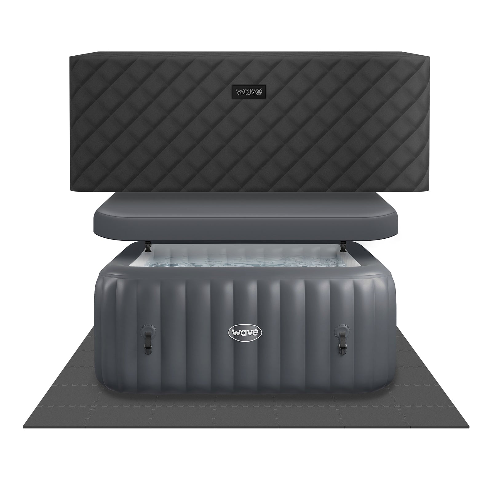 Pacific | 4/6-Person Inflatable Hot Tub | Integrated Heater Inflatable Spas Wave Spas Dark Grey EnergySave Bundle 4 Person | 155x65cm