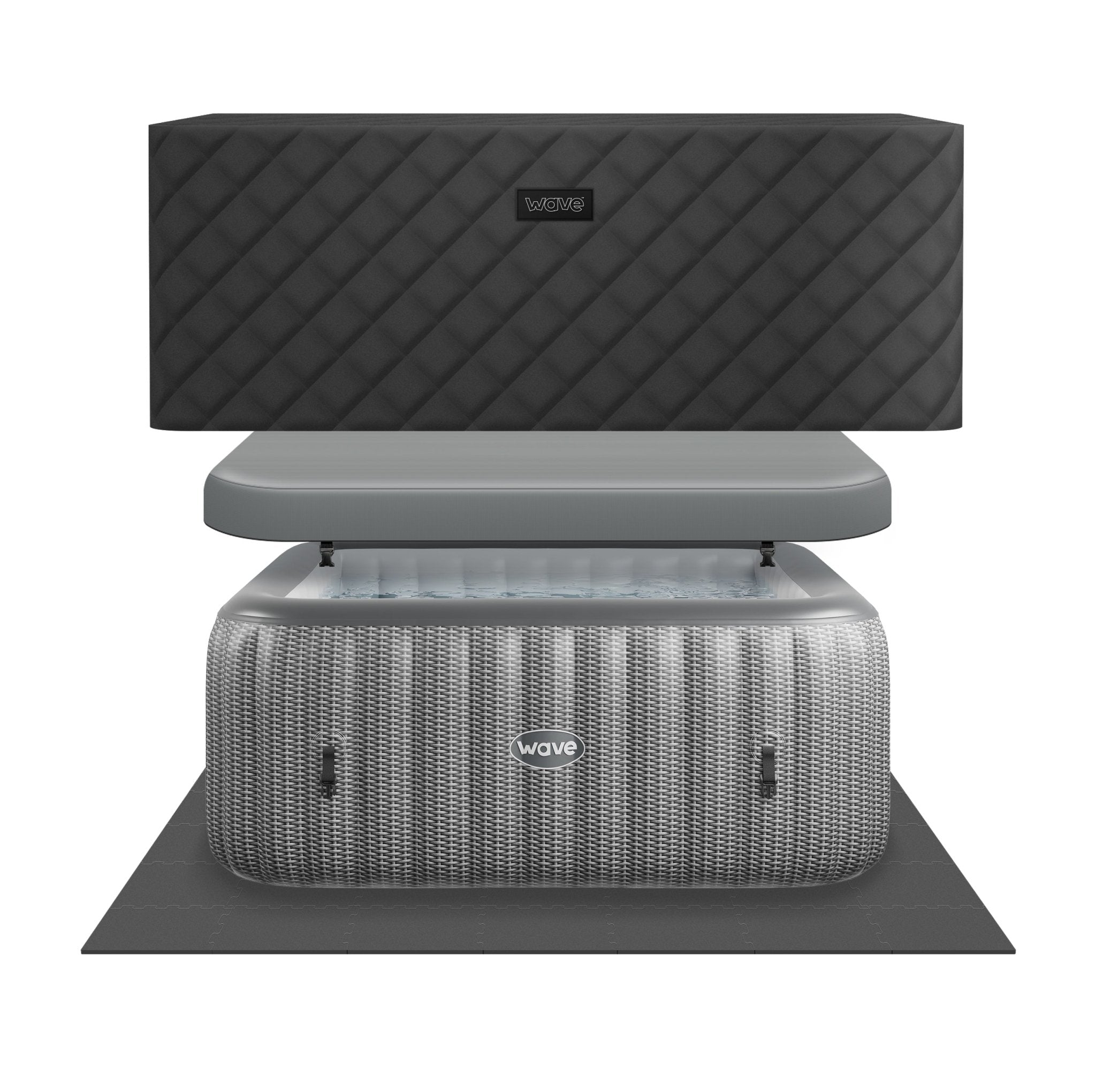 Pacific | 4/6-Person Inflatable Hot Tub | Integrated Heater Inflatable Spas Wave Spas Grey Rattan EnergySave Bundle 4 Person | 155x65cm