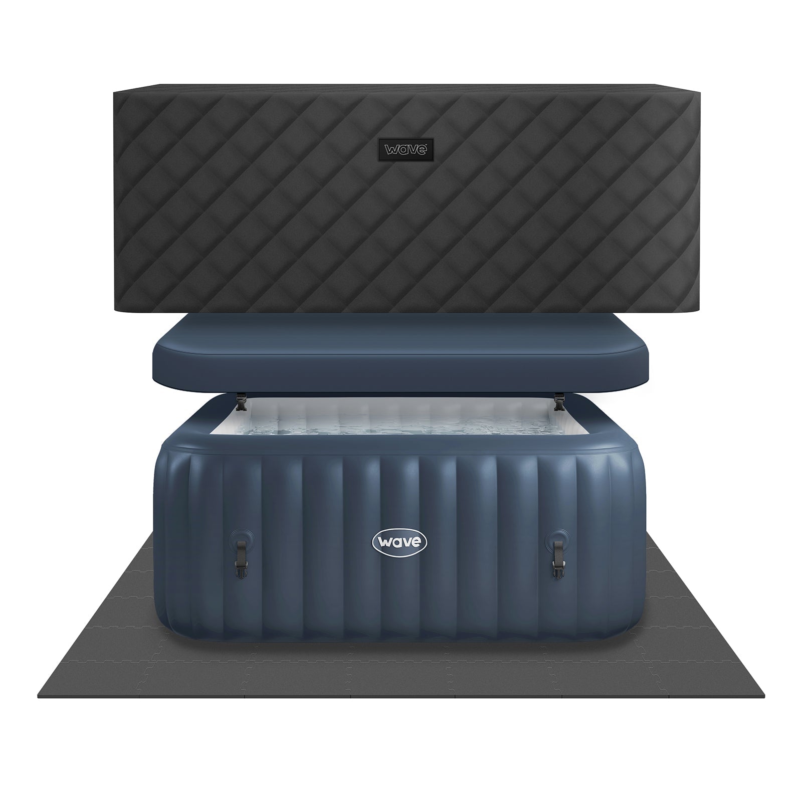 Pacific | 4/6-Person Inflatable Hot Tub | Integrated Heater Inflatable Spas Wave Spas Navy EnergySave Bundle 4 Person | 155x65cm