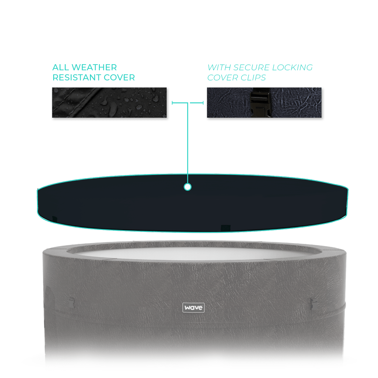 Internal view of the Wave Spas Osaka rigid foam cover, featuring high-density insulation panels and a reinforced charcoal grey protective outer layer.