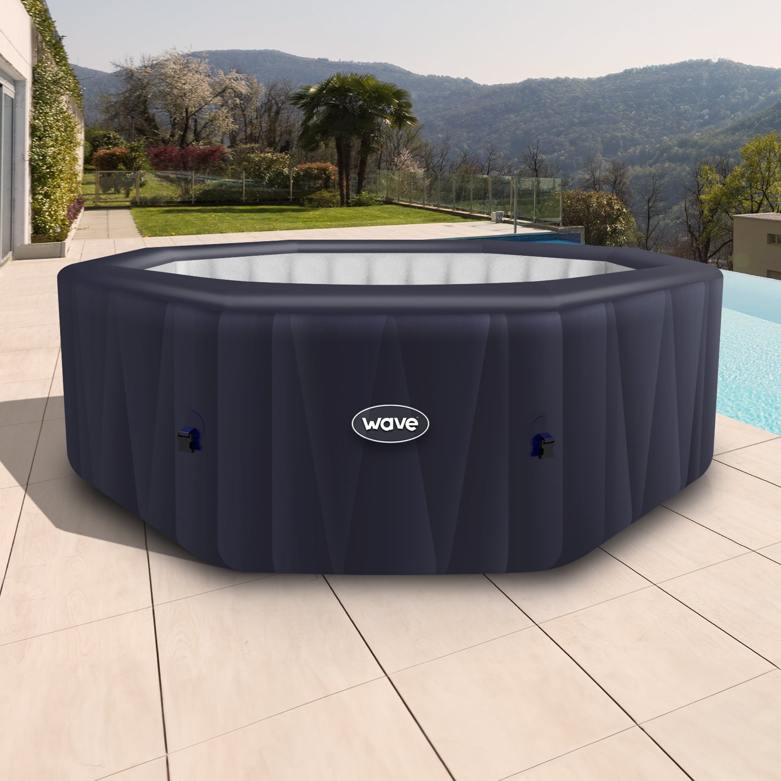 Aegean | 6-Person Inflatable Hot Tub | Integrated Heater | Navy - Wave Spas Inflatable, foam Hot Tubs