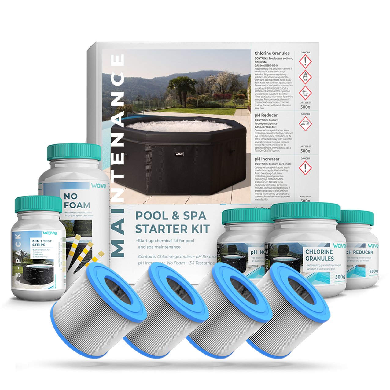 Chemical Starter Kit & Cartridge/ Non Threaded Filters Chemicals Wave Spas