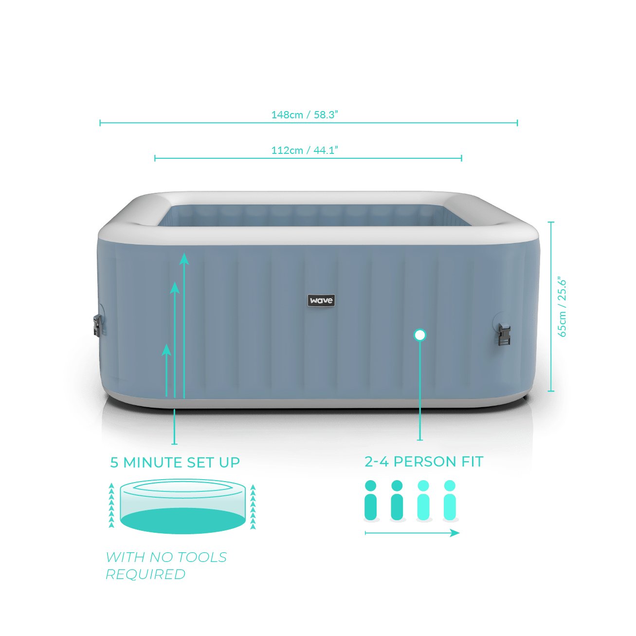 Wave Spa 4 Person Grey External Liner Body Replacement - Wave Spas Inflatable, foam Hot Tubs