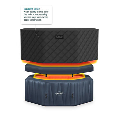 Wave Spas Aegean Square Cover – Black waterproof PVC replacement lid with safety locking system for 6-person hot tubs.
