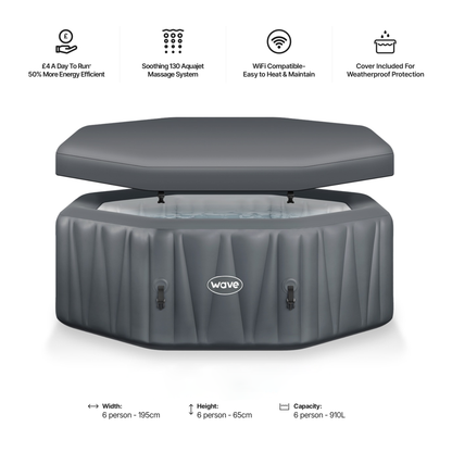 Aegean | 6-Person Inflatable Hot Tub | Integrated Heater | UKCA