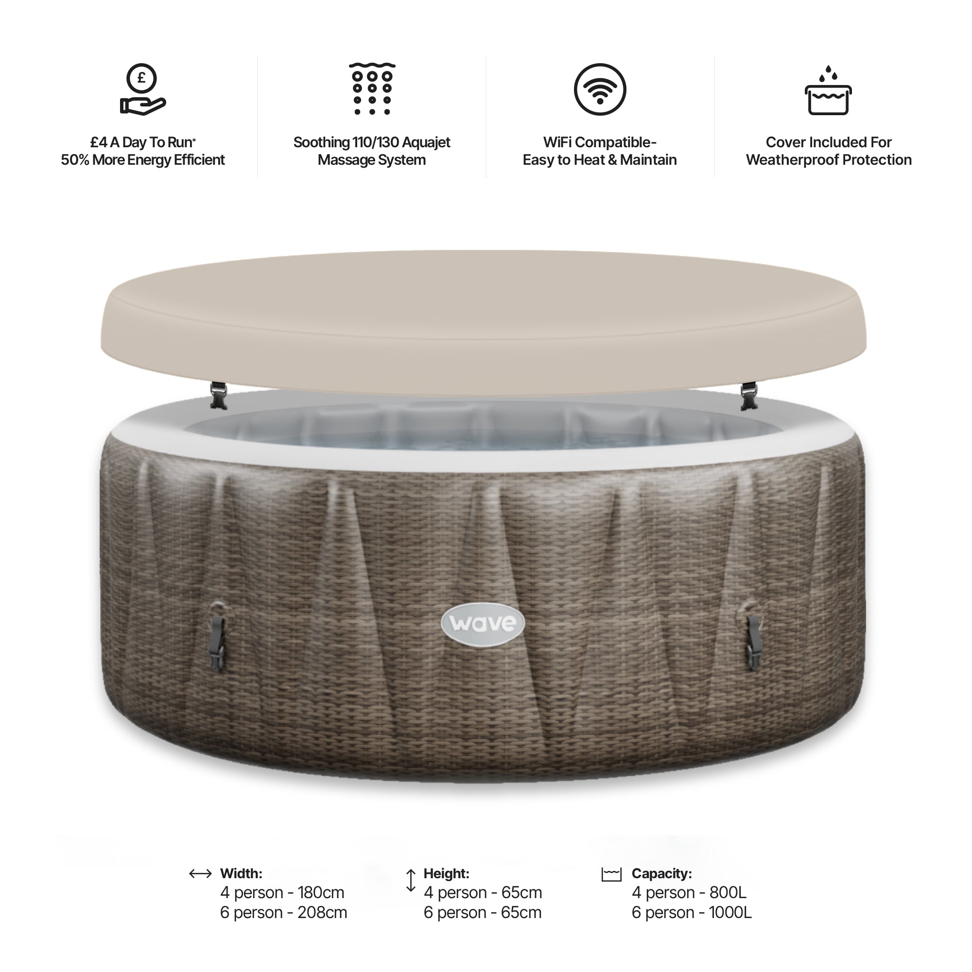 Atlantic | 4/6-Person Inflatable Hot Tub | Integrated Heater | CE