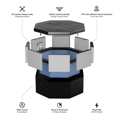 Charcoal black Wave Como key features including Wi-Fi control and 90 bubble jets