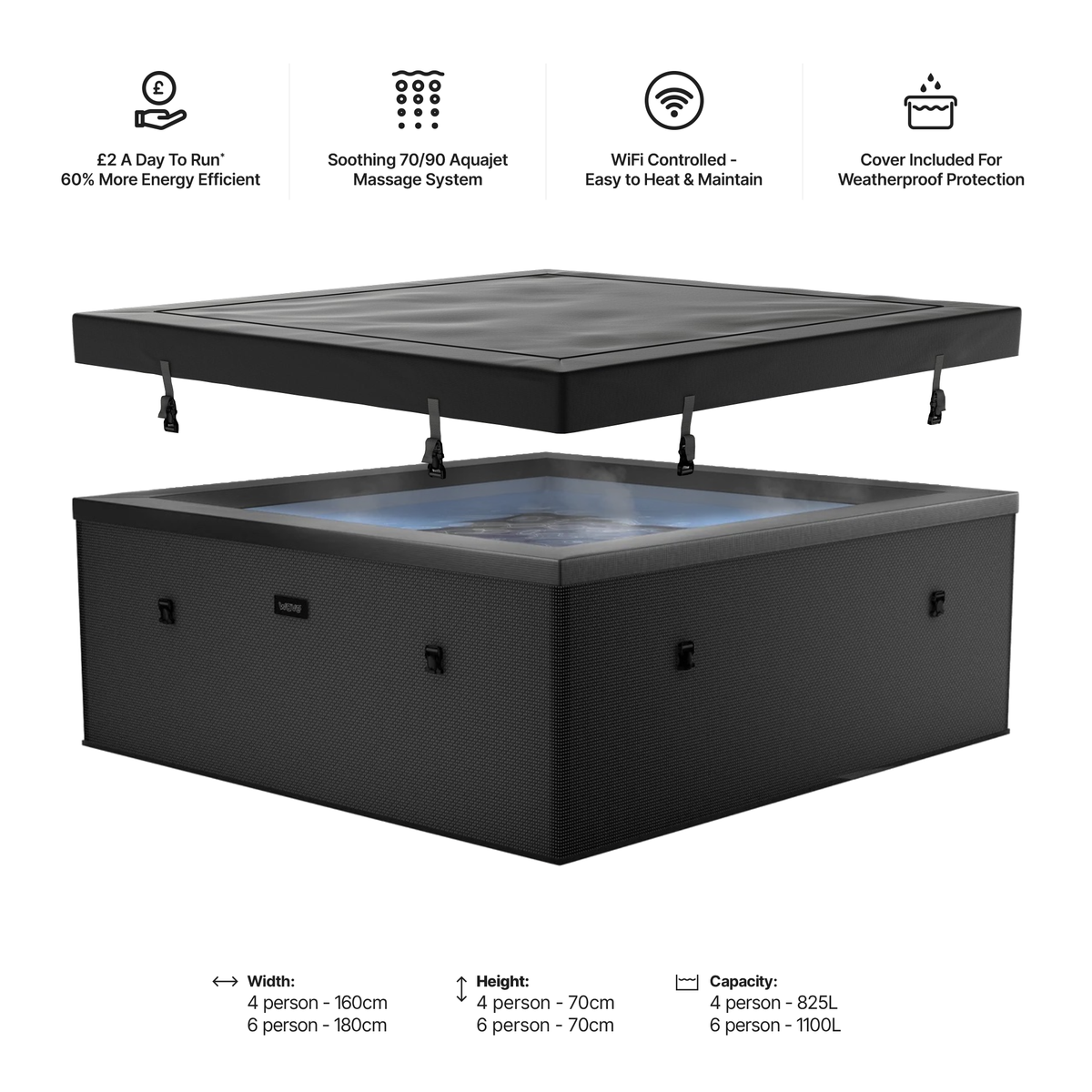 Garda | 4/6-Person Square Foam Hot Tub | Energy Efficient Portable Spa ...