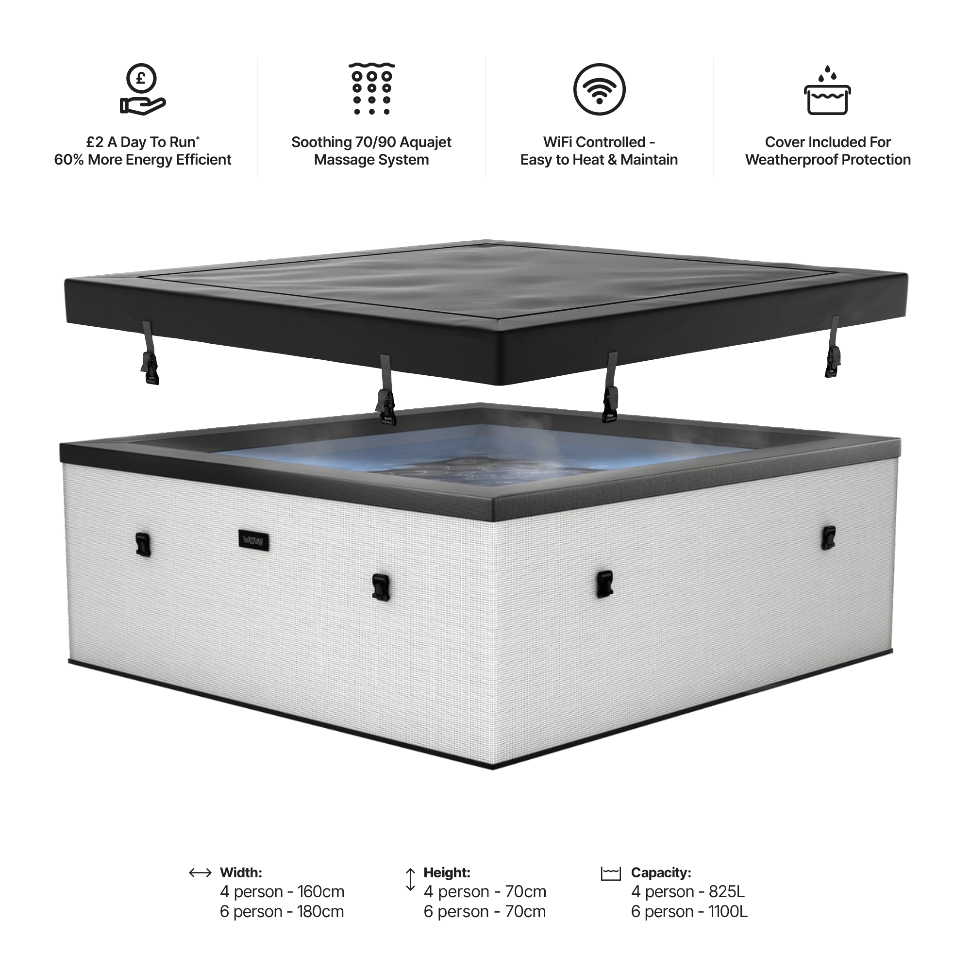 Garda | 4/6-Person Eco Foam Hot Tub | Built-In Integrated Heater | UKCA