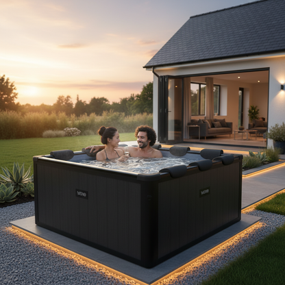 Adriatic | 6 Person Square Aluminium Frame Hot Tub | Black Wood