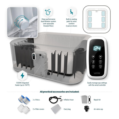 Pacific | 4/6-Person Inflatable Hot Tub | Integrated Heater | ETL