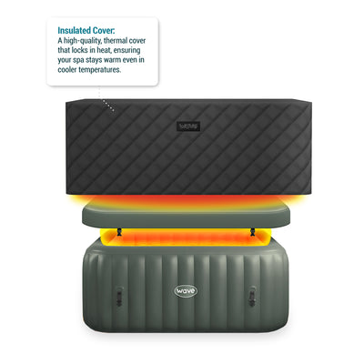 Wave Spas Pacific Round Hot Tub Cover – heavy-duty black replacement lid for 2-4 person inflatable spas. Made from premium, weather-resistant PVC with a reinforced finish, this cover features integrated safety straps and locking buckles to boost energy efficiency and protect water from garden debris.
