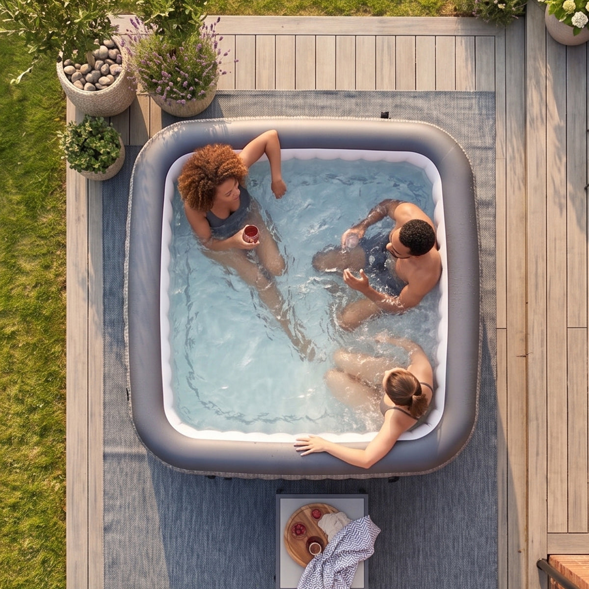 Pacific | 4/6-Person Square Inflatable Hot Tub | Portable Spa | Blow Up ...