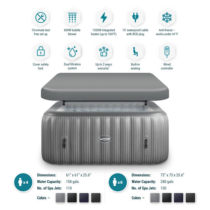 Pacific | 4/6-Person Inflatable Hot Tub | Integrated Heater | ETL