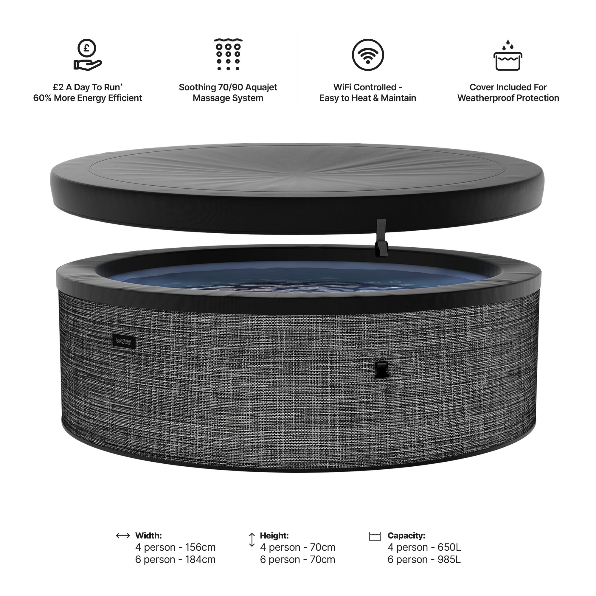 Tahoe | 4/6-Person Eco Foam Hot Tub | Built-In Integrated Heater | UKCA