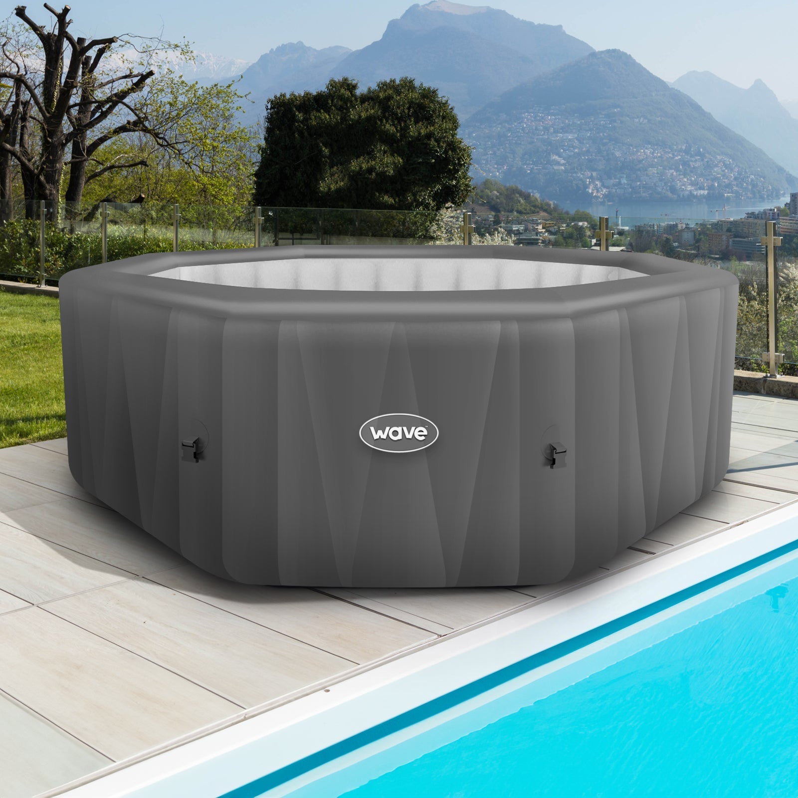 Aegean | 6-Person Inflatable Hot Tub | Integrated Heater | Dark Grey - Wave Spas UK
