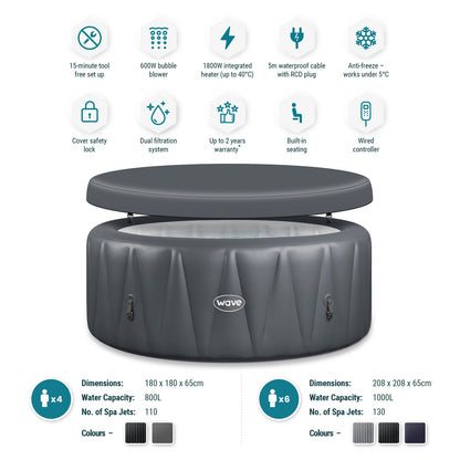 Atlantic | 4/6-Person Inflatable Hot Tub | Integrated Heater Inflatable Spas Wave Spas