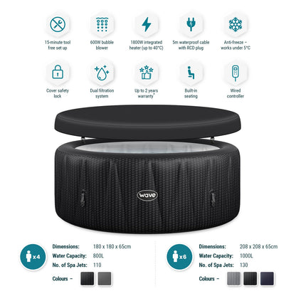 Atlantic | 4/6-Person Inflatable Hot Tub | Integrated Heater | Slate Rattan Inflatable Spas Wave Spas