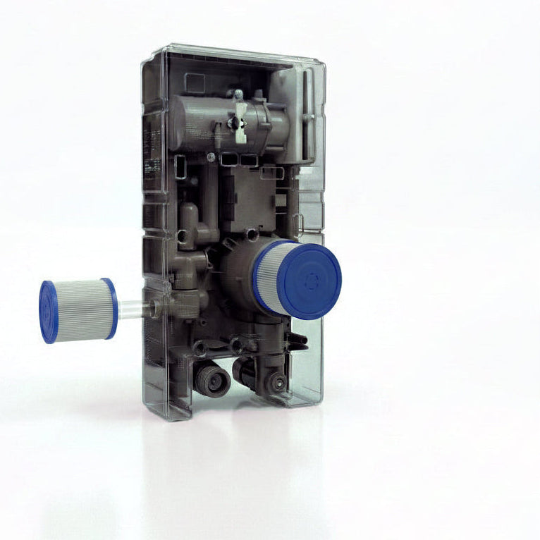 Transparent view of the Wave Como integrated hot tub heater and dual filtration system