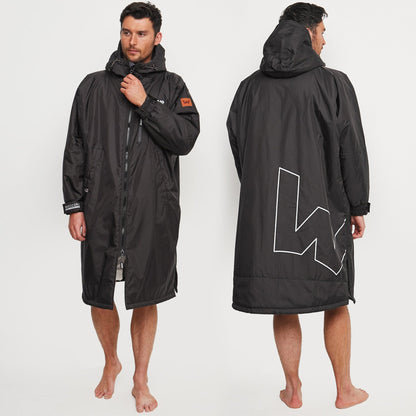 Fleece-Lined Hot Tub Changing Robe | Waterproof & Windproof | Unisex | Black & Grey Robes Wave Spas