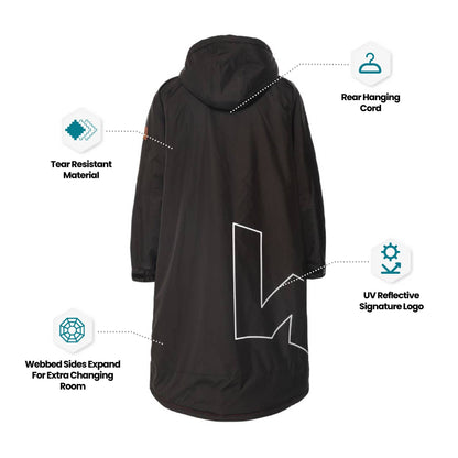 Fleece-Lined Hot Tub Changing Robe | Waterproof & Windproof | Unisex | Black & Grey Robes Wave Spas