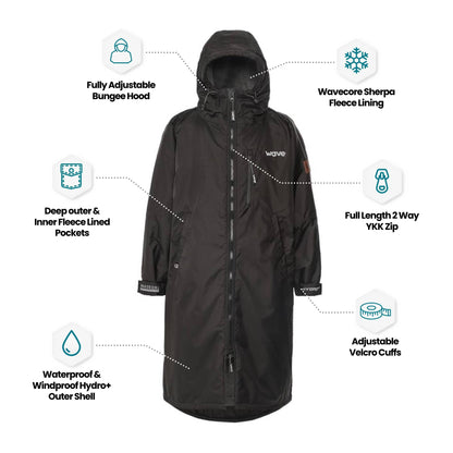 Fleece-Lined Hot Tub Changing Robe | Waterproof & Windproof | Unisex | Black & Grey Robes Wave Spas