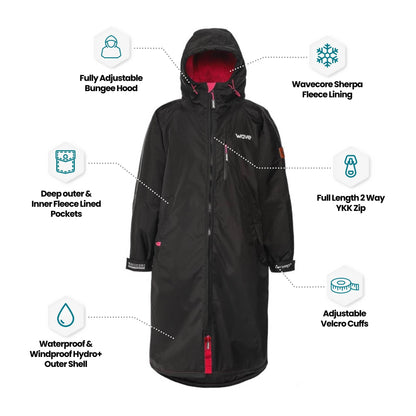 Fleece-Lined Hot Tub Changing Robe | Waterproof & Windproof | Unisex | Black & Pink Robes Wave Spas