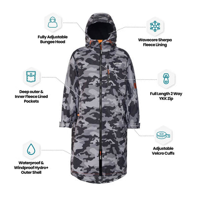 Fleece-Lined Hot Tub Changing Robe | Waterproof & Windproof | Unisex | Grey Camouflage Robes Wave Spas