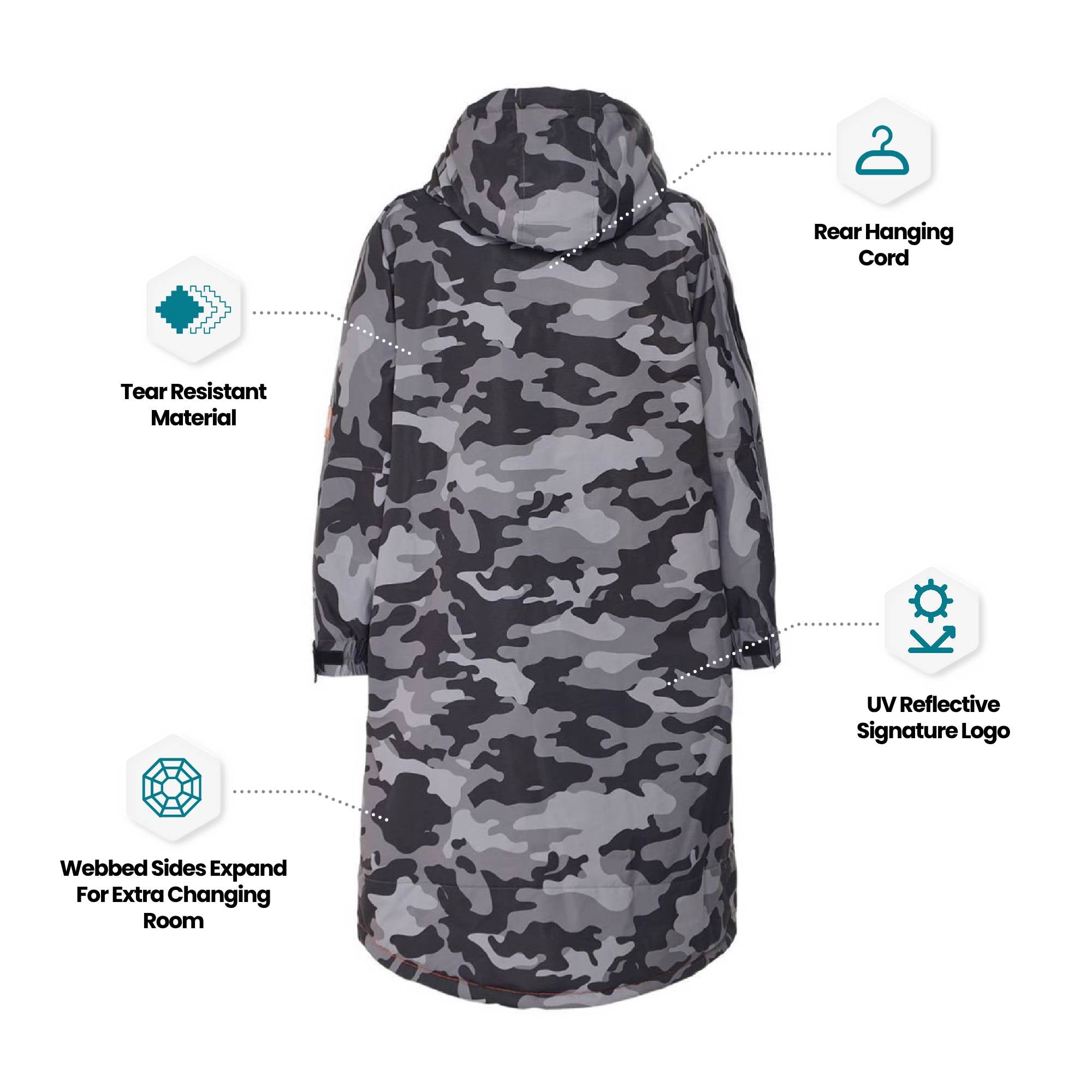 Fleece-Lined Hot Tub Changing Robe | Waterproof & Windproof | Unisex | Grey Camouflage Robes Wave Spas