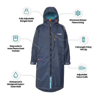 Fleece-Lined Hot Tub Changing Robe | Waterproof & Windproof | Unisex | Navy Robes Wave Spas