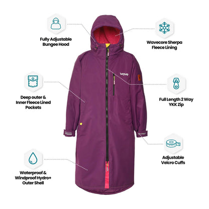 Fleece-Lined Hot Tub Changing Robe | Waterproof & Windproof | Unisex | Purple Robes Wave Spas