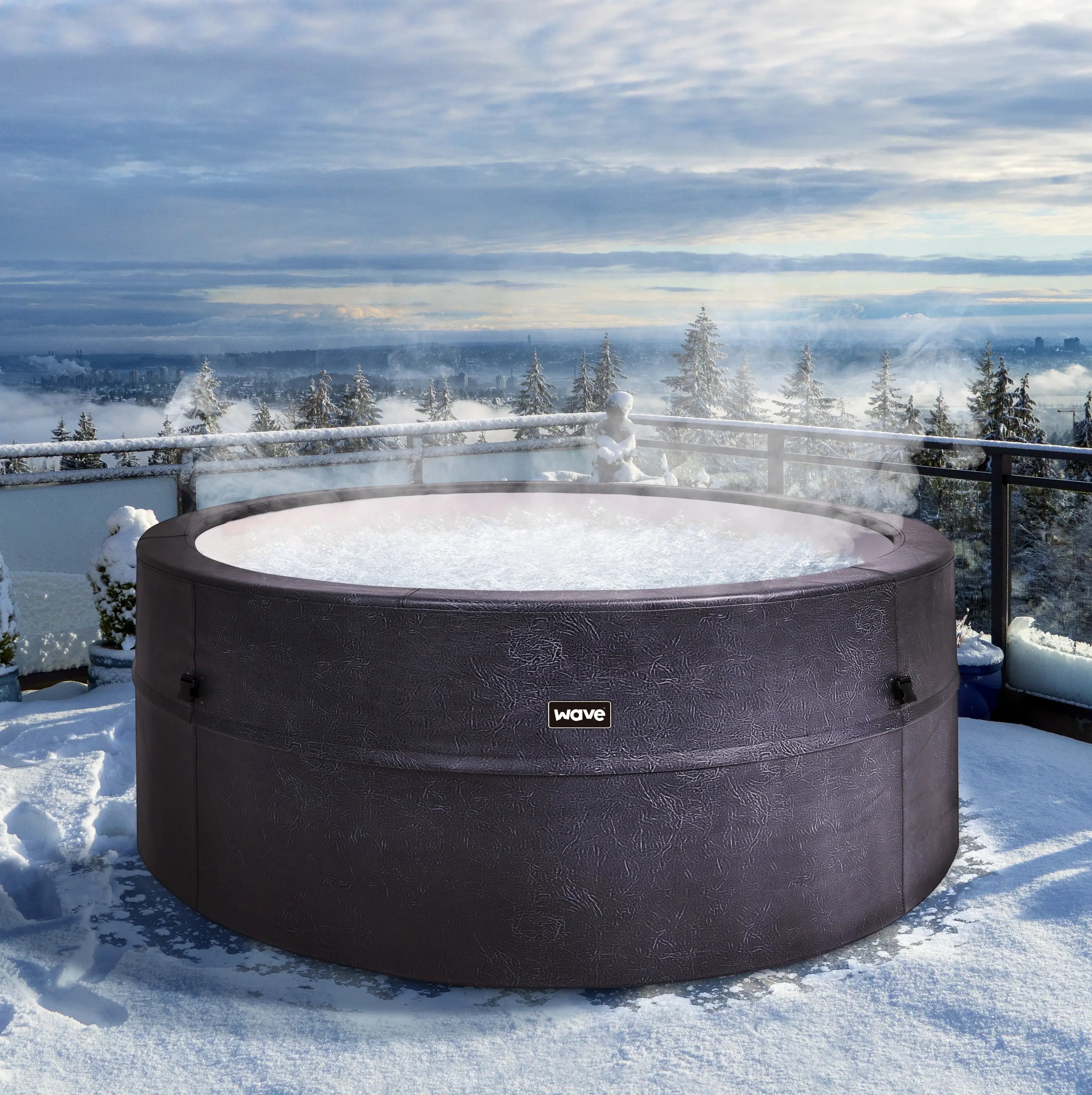 Wave Osaka hot tub on a snowy balcony