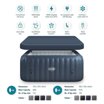 Pacific | 4/6-Person Inflatable Hot Tub | Integrated Heater Inflatable Spas Wave Spas
