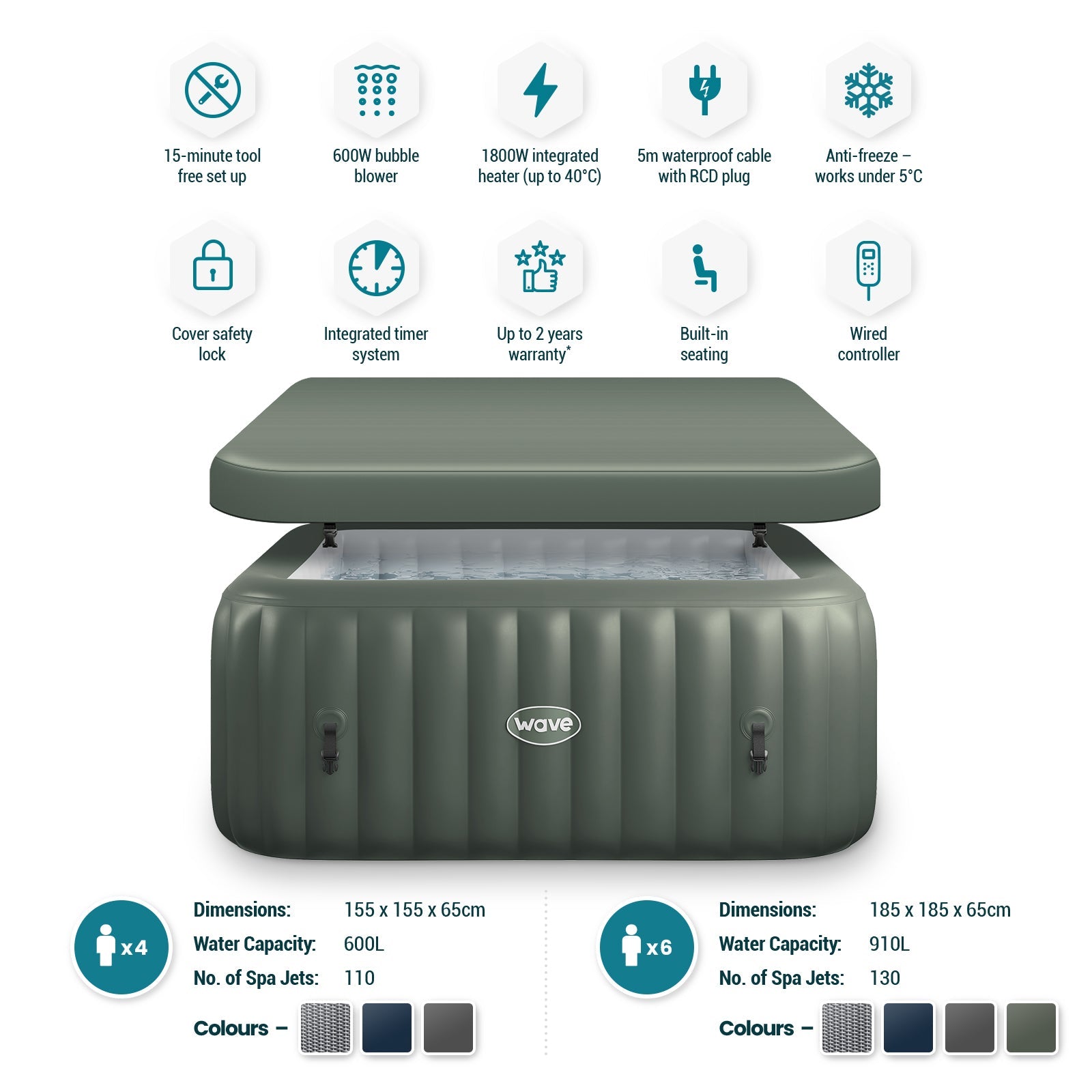 Pacific | 6-Person Inflatable Hot Tub | Integrated Heater | Sage Inflatable Spas Wave Spas