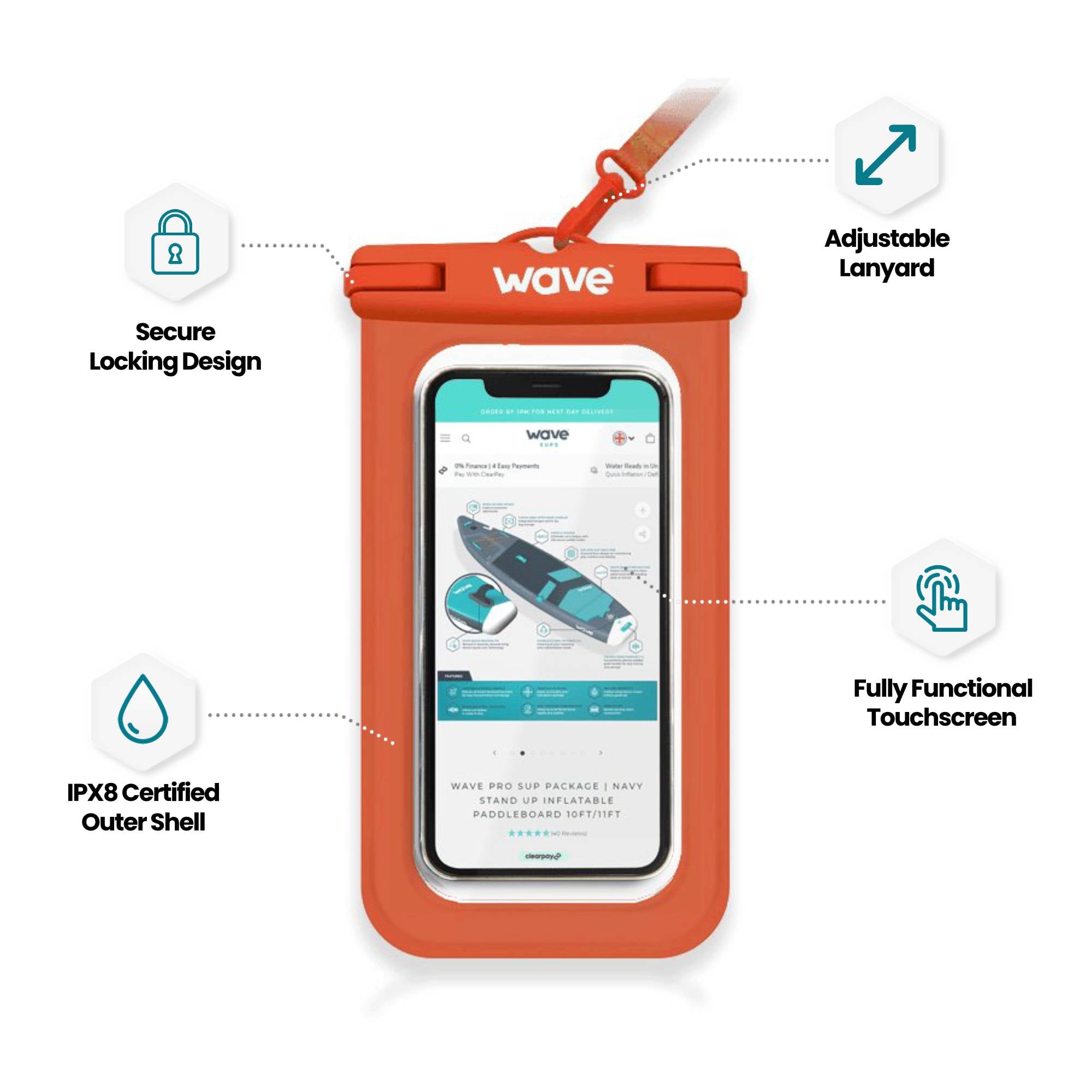 Waterproof Phone Cover | Orange SUP Accessories Wave Spas